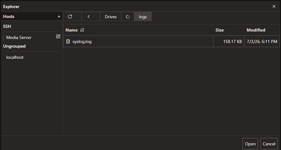 Grep Badger file explorer — open local and remote log files